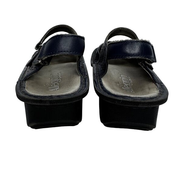Alegria Womens Sz 8/8.5 Slip Resistant Navy Blue Leather Floral Laser Cut Mary J - Picture 4 of 11